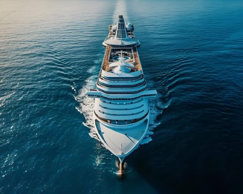 Large,Cruise,Ship,Sailing,On,The,Ocean,With,A,Beautiful